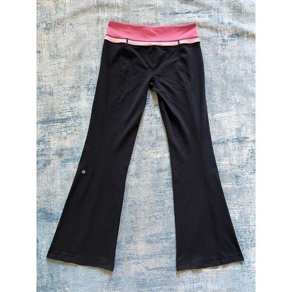 Lululemon Groove Black Fuchsia Peach Pink Quilt Winter Flare Leg Pants Size 8 - Picture 2 of 7